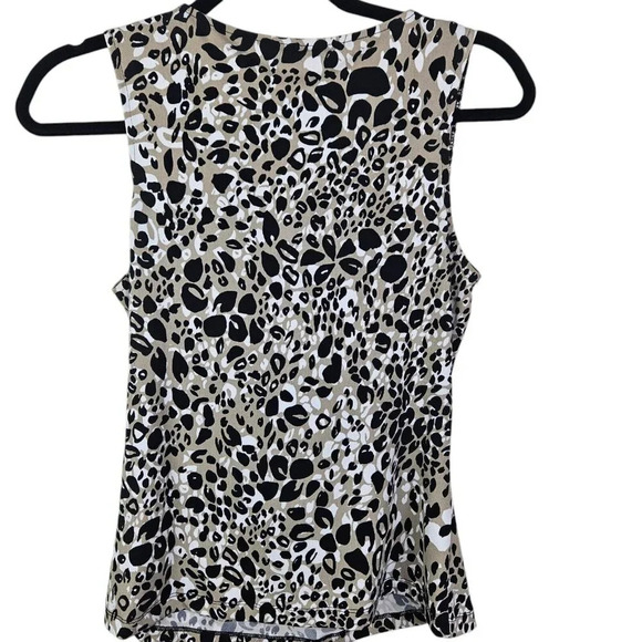 Calvin Klein Tan Black Leopard Print Blouse Tank Shell Cowl Neck Size Small - Picture 4 of 9